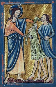 Gud klæder Adam og Eva på, fra en bog med bibelske billeder, ca. 1250